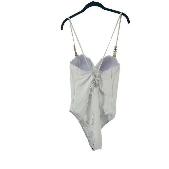 Shell Cup Swimsuit One Piece White Jeweled Straps Size XL Shein Underwired Swim - Picture 4 of 13